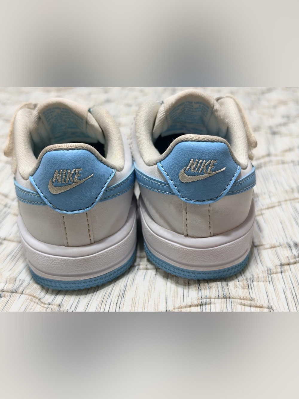 NIKE Air Force 1 Low Easy On Toddler White and Aqua Blue Outdoor Sneakers Sz 8C - Picture 5 of 10